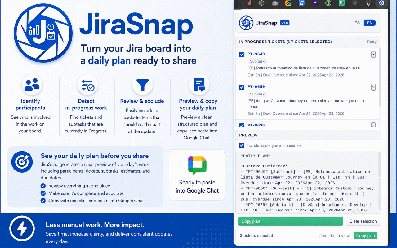 JiraSnap main popup view